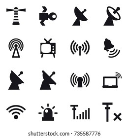 16 vector icon set : lighthouse, satellite, satellite antenna, antenna, tv, wireless, bell