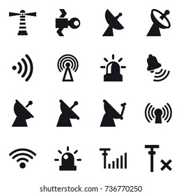 16 vector icon set : lighthouse, satellite, satellite antenna, wireless, antenna, alarm, bell