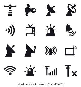 16 vector icon set : lighthouse, satellite, satellite antenna, wireless, tv, alarm, bell
