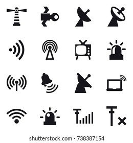 16 vector icon set : lighthouse, satellite, satellite antenna, wireless, antenna, tv, alarm, bell