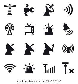 16 vector icon set : lighthouse, satellite, satellite antenna, wireless, antenna, tv, alarm, bell