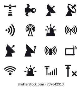 16 vector icon set : lighthouse, satellite, satellite antenna, wireless, antenna, alarm