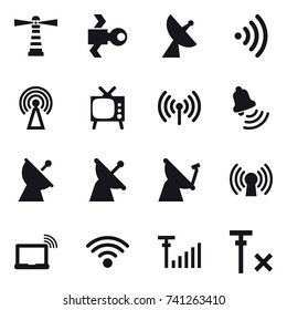 16 vector icon set : lighthouse, satellite, satellite antenna, wireless, antenna, tv, bell