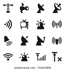 16 vector icon set : lighthouse, satellite, satellite antenna, wireless, tv, alarm, bell