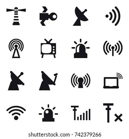 16 vector icon set : lighthouse, satellite, satellite antenna, wireless, antenna, tv, alarm