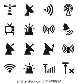 16 vector icon set : lighthouse, satellite antenna, wireless, antenna, tv, alarm, bell