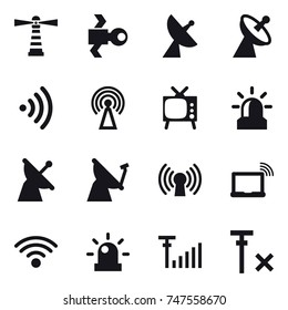 16 vector icon set : lighthouse, satellite, satellite antenna, wireless, antenna, tv, alarm