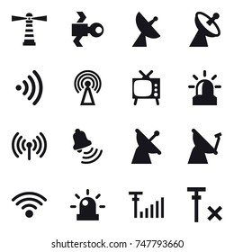 16 vector icon set : lighthouse, satellite, satellite antenna, wireless, antenna, tv, alarm, bell