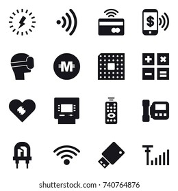 16 Vector Icon Set : Lightning, Wireless, Tap To Pay, Phone Pay, Virtual Mask, Crypto Currency, Cpu, Calculator, Atm, Remote Control, Intercome