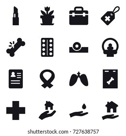 16 vector icon set : lipstick, flower, real estate, hand and drop, housing