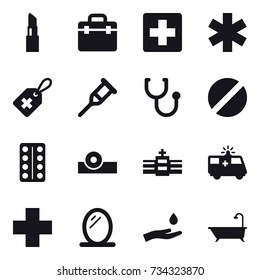 16 vector icon set : lipstick, mirror, hand and drop, bath