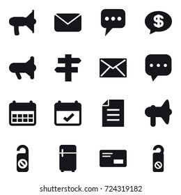 16 vector icon set : loudspeaker, mail, message, money message, megafon, singlepost, do not distrub, fridge