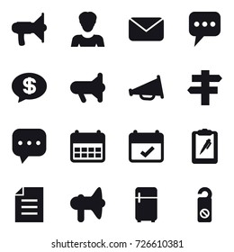 16 vector icon set : loudspeaker, woman, mail, message, money message, megafon, singlepost, fridge, do not distrub
