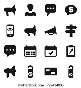16 vector icon set : loudspeaker, woman, message, money message, phone wireless, megaphone, singlepost, do not distrub