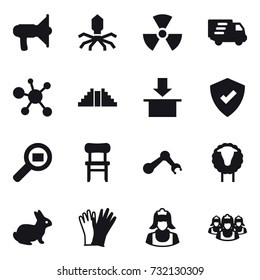 16 vector icon set : loudspeaker, virus, nuclear, delivery, pyramid, chair, sheep, rabbit, gloves, cleaner, outsource