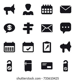 16 vector icon set : loudspeaker, woman, calendar, mail, money message, singlepost, do not distrub, fridge