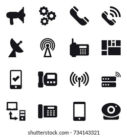 16 vector icon set : loudspeaker, gear, phone, call, satellite antenna, antenna, mobile checking, intercome, wireless