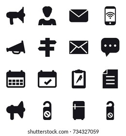 16 vector icon set : loudspeaker, woman, mail, phone wireless, singlepost, do not distrub, fridge