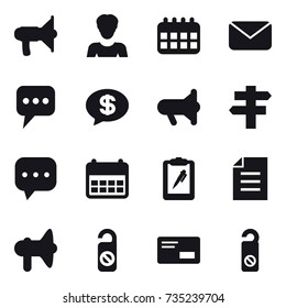 16 vector icon set : loudspeaker, woman, calendar, mail, message, money message, megafon, singlepost, do not distrub