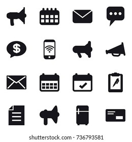16 vector icon set : loudspeaker, calendar, mail, message, money message, phone wireless, megafon, fridge