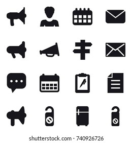 16 vector icon set : loudspeaker, woman, calendar, mail, megafon, singlepost, do not distrub, fridge