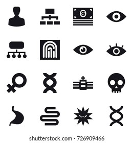 16 vector icon set : man, hierarchy, money, eye, structure, fingerprint
