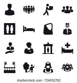 16 Vector Icon Set : Man, Team, Courier, Group, Wc, Detector, Hospital, Skyscapers Cleaning, Garden Cleaning, Cleaner, Outsource