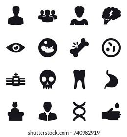 16 vector icon set : man, group, woman, brain, hand drop