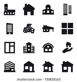 16 vector icon set : mansion, home, skyscrapers, skyscraper, modern architecture, house with garage, window, building, house, real estate