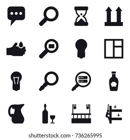 16 vector icon set : message, bulb, window, jug, wine, skyscapers cleaning, skyscrapers cleaning