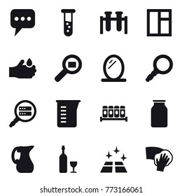 16 vector icon set : message, vial, window, mirror, measuring cup, jug, wine, clean floor, wiping