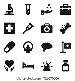 16 vector icon set : microscope, vial, chamical industry, bed, pills bottle
