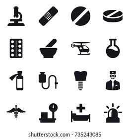 16 vector icon set : microscope, hospital, alarm