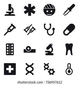 16 vector icon set : microscope, first aid