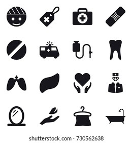 16 vector icon set : mirror, hand leaf, hanger, bath