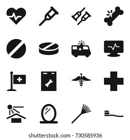 16 vector icon set : mirror, rake, tooth brush