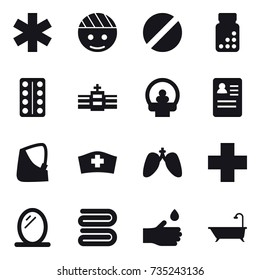 16 vector icon set : mirror, towel, hand drop, bath