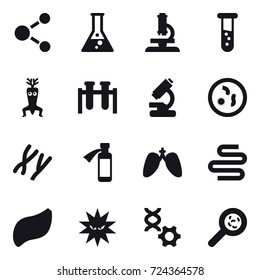 16 vector icon set : molecule, flask, microscope, vial, dna modify, viruses