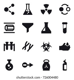 16 vector icon set : molecule, flask, nuclear, quantum bond, nanotube, funnel, fertilizer, toilet cleanser