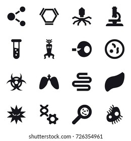 16 vector icon set : molecule, hex molecule, virus, microscope, vial, dna modify, viruses, microb