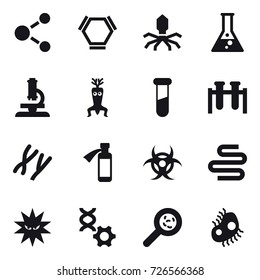 16 vector icon set : molecule, hex molecule, virus, flask, microscope, dna modify, viruses, microb