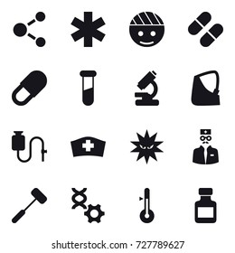 16 vector icon set : molecule, thermometer, pills bottle