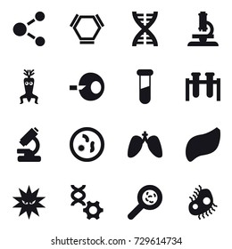 16 vector icon set : molecule, hex molecule, dna, microscope, dna modify, viruses, microb