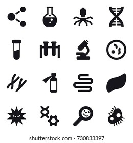 16 vector icon set : molecule, round flask, virus, dna, viruses, microb
