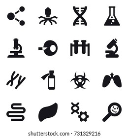 16 vector icon set : molecule, virus, dna, flask, microscope, viruses