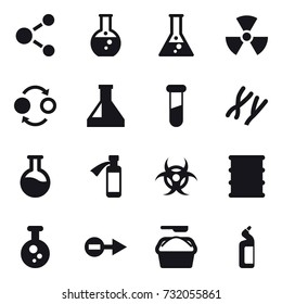 16 vector icon set : molecule, round flask, flask, nuclear, quantum bond, washing powder, toilet cleanser