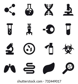 16 vector icon set : molecule, round flask, microscope, vial, dna modify, viruses