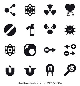 16 vector icon set : molecule, atom, nuclear, cardio chip, viruses