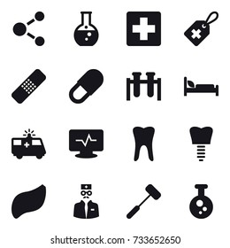 16 vector icon set : molecule, round flask