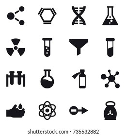 16 vector icon set : molecule, hex molecule, dna, flask, nuclear, vial, funnel, fertilizer